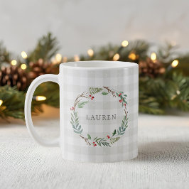 Weihnachts Winter Berries Wreath Individuelle Name Kaffeetasse