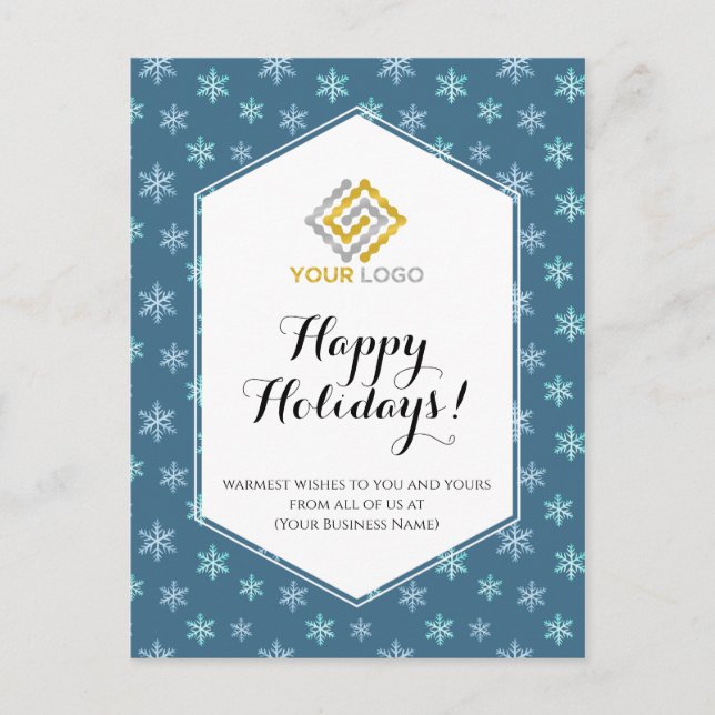 Weihnachts Winter Blue Snowflakes Logo Business Postkarte (Vorderseite)