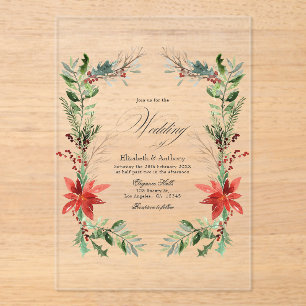 Weihnachts-Winter-Blumen-Transparente Hochzeit Acryleinladungen