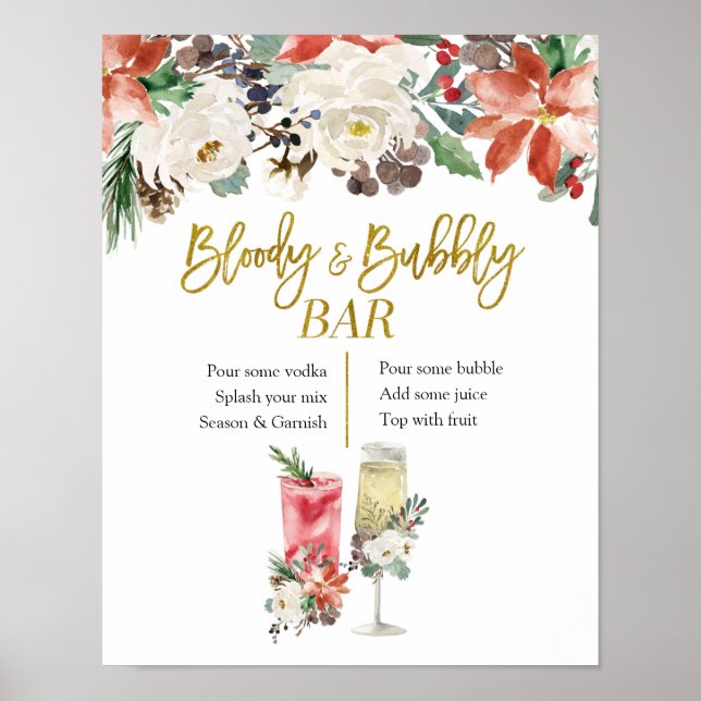 Weihnachts Winter Blumenblut und bubbly Bar Poster (Vorne)