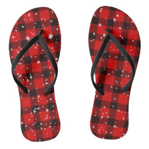 Weihnachts Winter Buffalo Karierte Schneeflocken Flip Flops