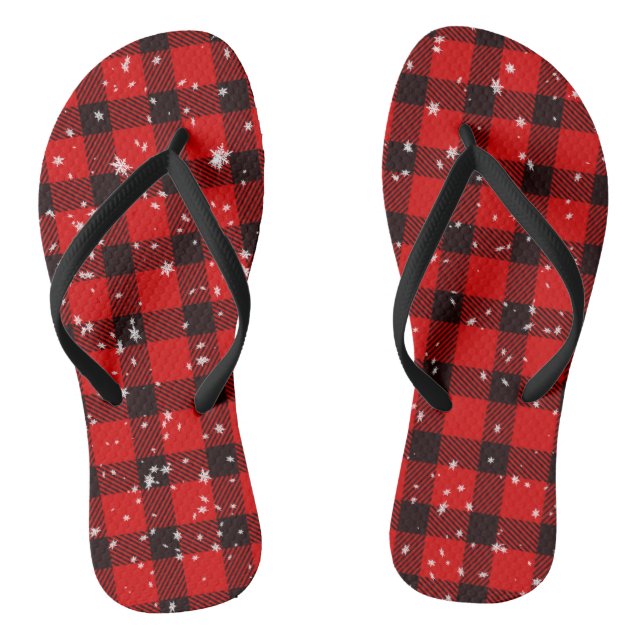 Weihnachts Winter Buffalo Karierte Schneeflocken Flip Flops (Fußbett)