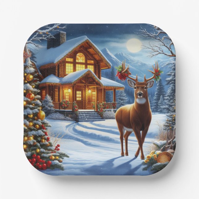 Weihnachts-/Winter-Deferlodge Pappteller (Vorderseite)