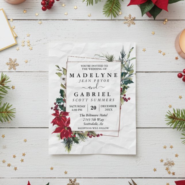 Weihnachts Winter Elegante Poinsettia Black Weddin Flyer (Von Creator hochgeladen)