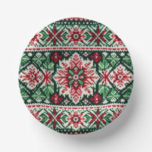 Weihnachts-/Winter-Fair-Isle-rot & grün Pappteller