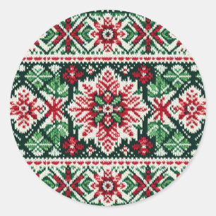 Weihnachts-/Winter-Fair-Isle-rot & grün Runder Aufkleber