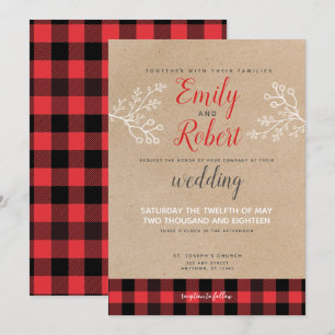 Weihnachts Winter Flannel Red Black Wedding Einladung