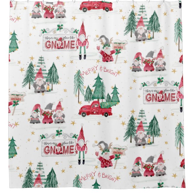 Weihnachts Winter Gnome Merry Bright Tree Red Truc Duschvorhang (Vorderseite)