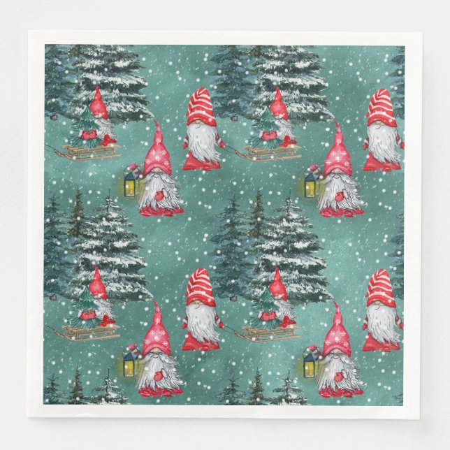Weihnachts-Winter-Gnome Serviette (Vorderseite)