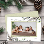 Weihnachts-Winter-Grün-Foto Feiertagskarte<br><div class="desc">Diese elegante Weihnachtskarte bietet Platz für ein Foto und ist mit klassischem Aquarell im Wintergarten dekoriert. Der Gruß lautet "Frohe Weihnachten".</div>