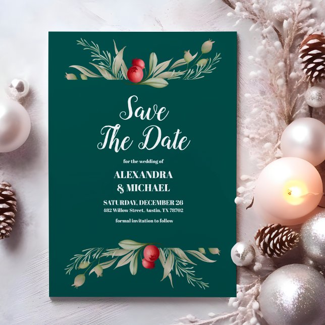 Weihnachts-Winter-Grün Hochzeit Save The Date (Von Creator hochgeladen)