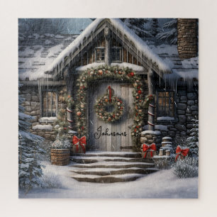 Weihnachts-Winter-Haus Retro Vintage Custom Puzzle