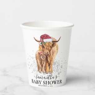 Weihnachts Winter Hochland Kuh Calf Baby Dusche Pappbecher