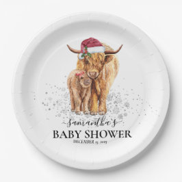 Weihnachts Winter Hochland Kuh Calf Baby Dusche Pappteller