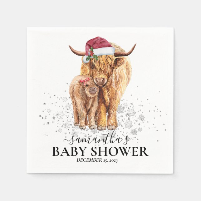 Weihnachts Winter Hochland Kuh Calf Baby Dusche Serviette (Vorderseite)