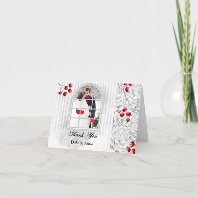 Weihnachts-Winter-Hochzeit Foto Vielen Dank Dankeskarte (Vorderseite)