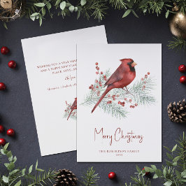 Weihnachts-Winter-Kardinal auf dem Snowy Pine Feiertagskarte
