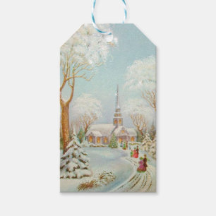 Weihnachts-Winter-Kirchenlandschaft Geschenkanhänger