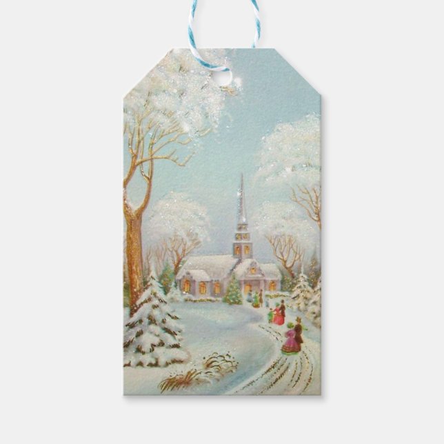 Weihnachts-Winter-Kirchenlandschaft Geschenkanhänger (Vorderseite)