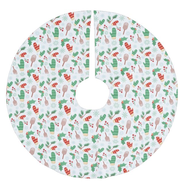 Weihnachts Winter Mittens & Holly Polyester Weihnachtsbaumdecke (Vorderseite)