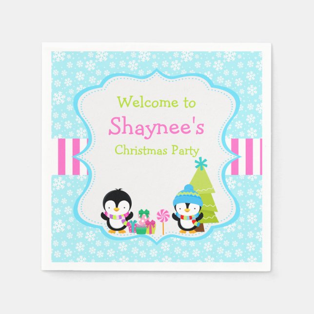 Weihnachts Winter Niedliche Pinguine Serviette (Vorderseite)