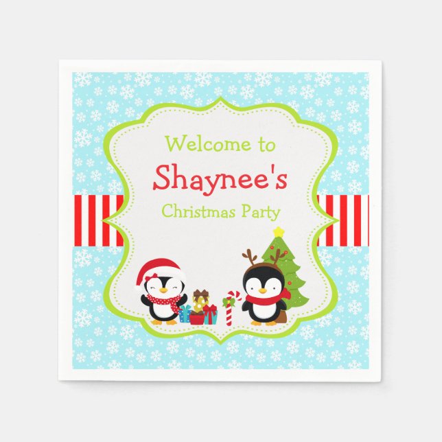 Weihnachts Winter Niedliche Pinguine Serviette (Vorderseite)