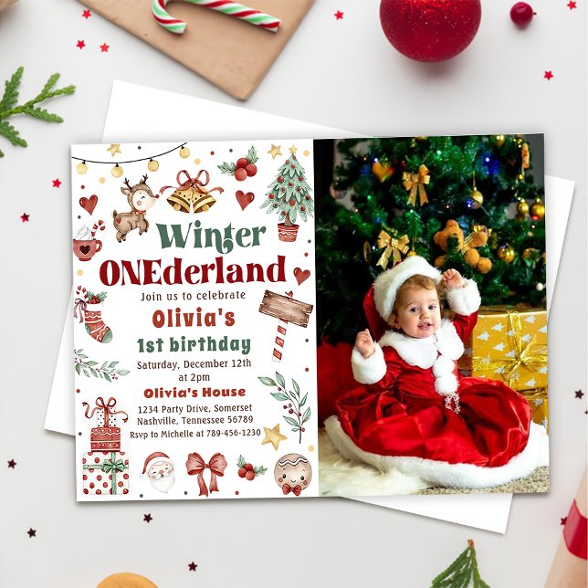 Weihnachts Winter Onederland 1. Geburtstag Foto Einladung (Von Creator hochgeladen)