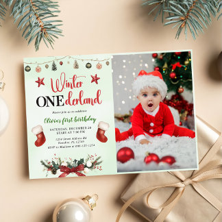 Weihnachts Winter Onederland Erster Geburtstag Fot Einladung