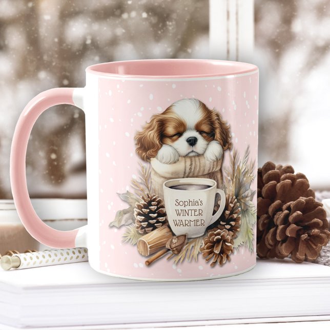 Weihnachts Winter Pink Cavalier King Charles Puppy Tasse (Christmas Winter Pink Cavalier King Charles Puppy Mug)