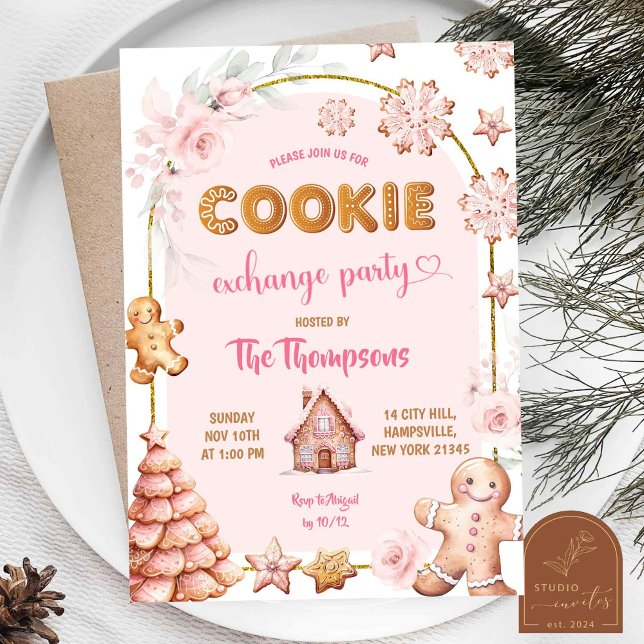 Weihnachts Winter Pink Cookies Tauschen Party Einladung (Von Creator hochgeladen)
