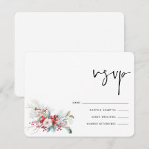 Weihnachts-Winter Poinsettia Berries Wedding RSVP