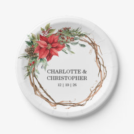 Weihnachts Winter Poinsettia Wasserfarbenhochzeit Pappteller