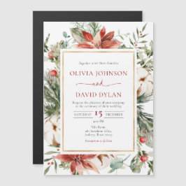 Weihnachts Winter Red Green Gold Hochzeit Magneteinladung