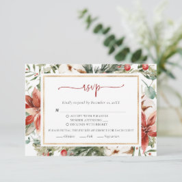 Weihnachts Winter Red Green Gold Wedding RSVP Card Karte