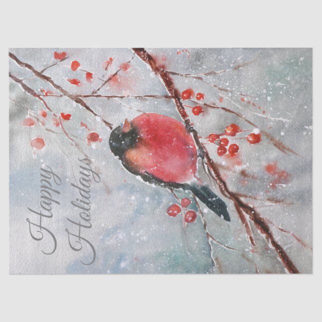 Weihnachts Winter Red Robin Bird Wasserfarbe Seidenpapier (Vorderseite)