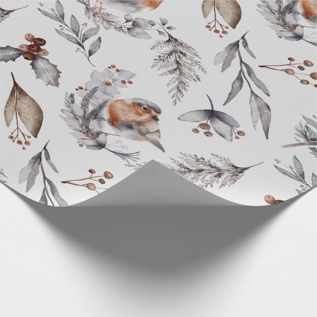 Weihnachts Winter Robin Watercolor Geschenkpapier (Ecke)