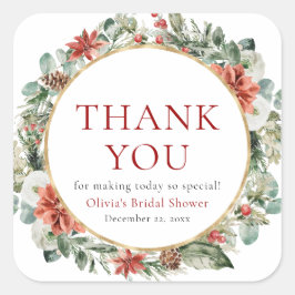 Weihnachts-Winter-Rotes Gold-Brautparty Quadratischer Aufkleber