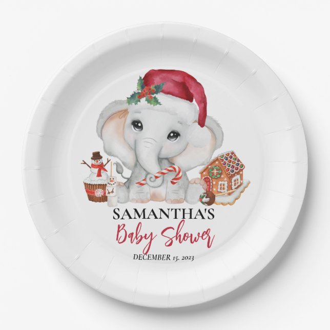 Weihnachts Winter Santa Baby Elephant Dusche Pappteller (Vorderseite)