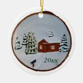 Weihnachts Winter Schneeszene Hüttenbaum Ornamente