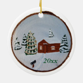 Weihnachts Winter Schneeszene Hüttenbaum Ornamente