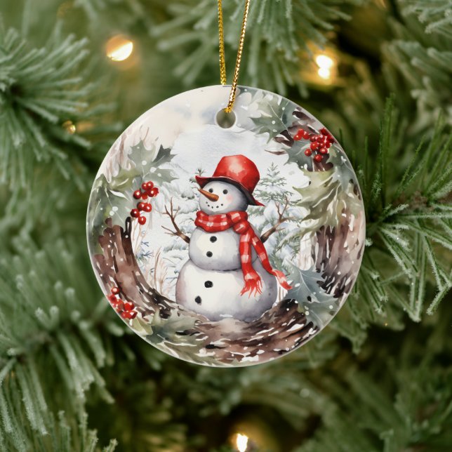 Weihnachts Winter Snowman Keramik Ornament (Baum)