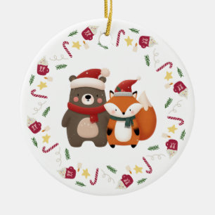 Weihnachts-/Winter Süßer Bär & Fuchs Keramik Ornament