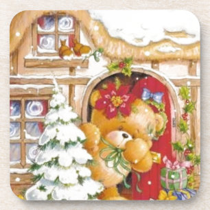 Weihnachts Winter Teddy Bär Getränkeuntersetzer