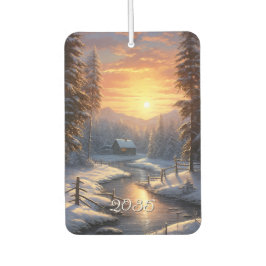 Weihnachts-Winter-Wald-Fluss-Sonnenaufgang Autolufterfrischer
