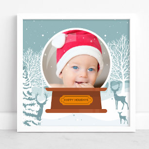 Weihnachts-Winter-Wald-Foto-Schneekugel Poster