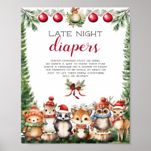 Weihnachts-Winter-Waldtiere Poster