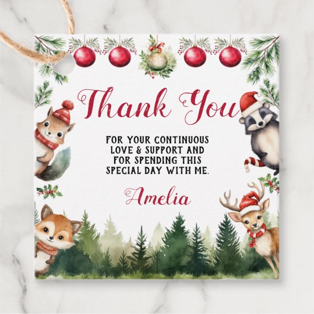 Weihnachts Winter Woodland Tiere Geschenkanhänger (Vorderseite)