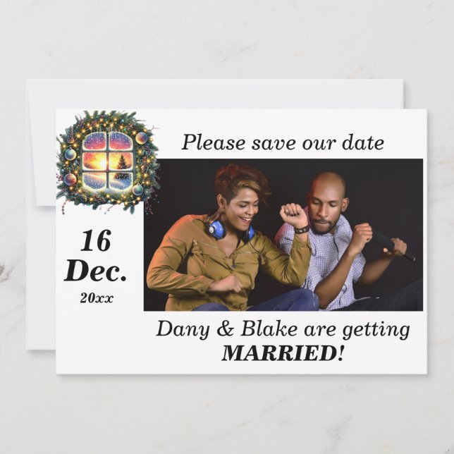 Weihnachts-Winter-Wunderland-Kranz-Foto Save The Date (Vorderseite)