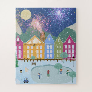 Weihnachts-Winterdorf Eislaufen Schlittschuhläufer Puzzle