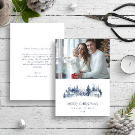 Weihnachts-Winterdorf Landschaft Blaues Foto Feiertagskarte